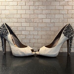 Sam Edelman White Peep-Toe Heels with Black Studs